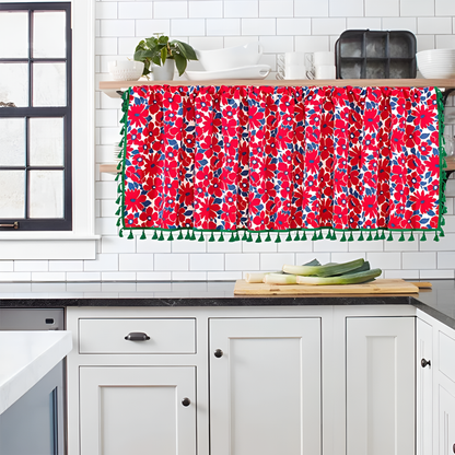 Charming Crimson Floral Linen Cabinet Curtain