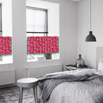 Charming Crimson Floral Linen Cabinet Curtain