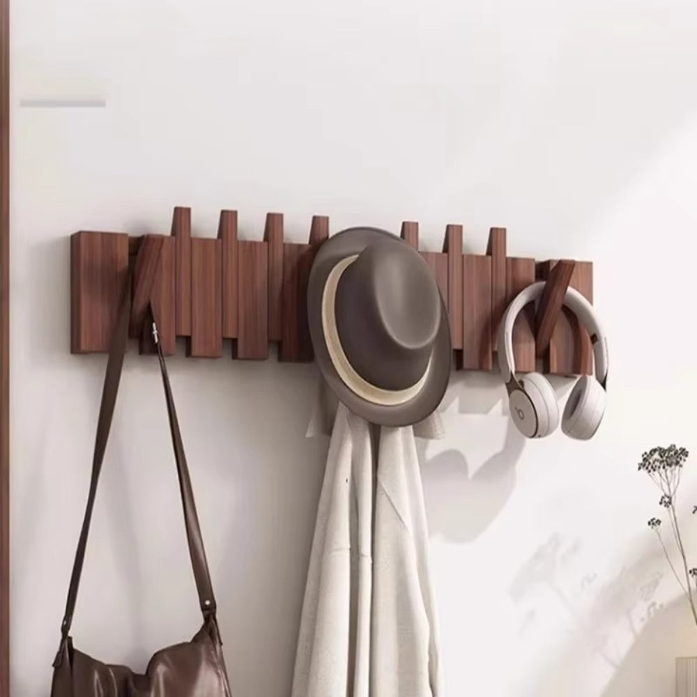 Elegant Foldable Wooden Wall Hook Rack for Easy Organization