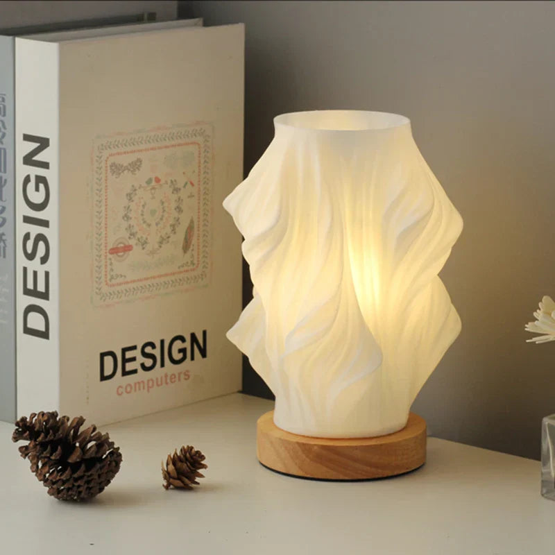 Soft Sculptural Bedside Light – Pleated LED Table Lamp