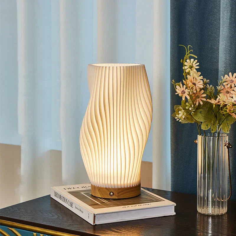 Soft Sculptural Bedside Light – Pleated LED Table Lamp