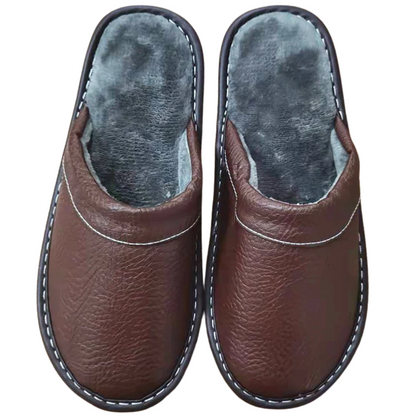 Leather Indoor and Outdoor Winter Slippers with Plush Lining for All