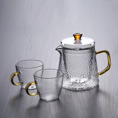 Handcrafted Glass Teapot with Infuser and Gold Handle – Heat-Resistant