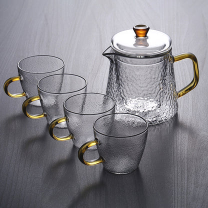 Handcrafted Glass Teapot with Infuser and Gold Handle – Heat-Resistant