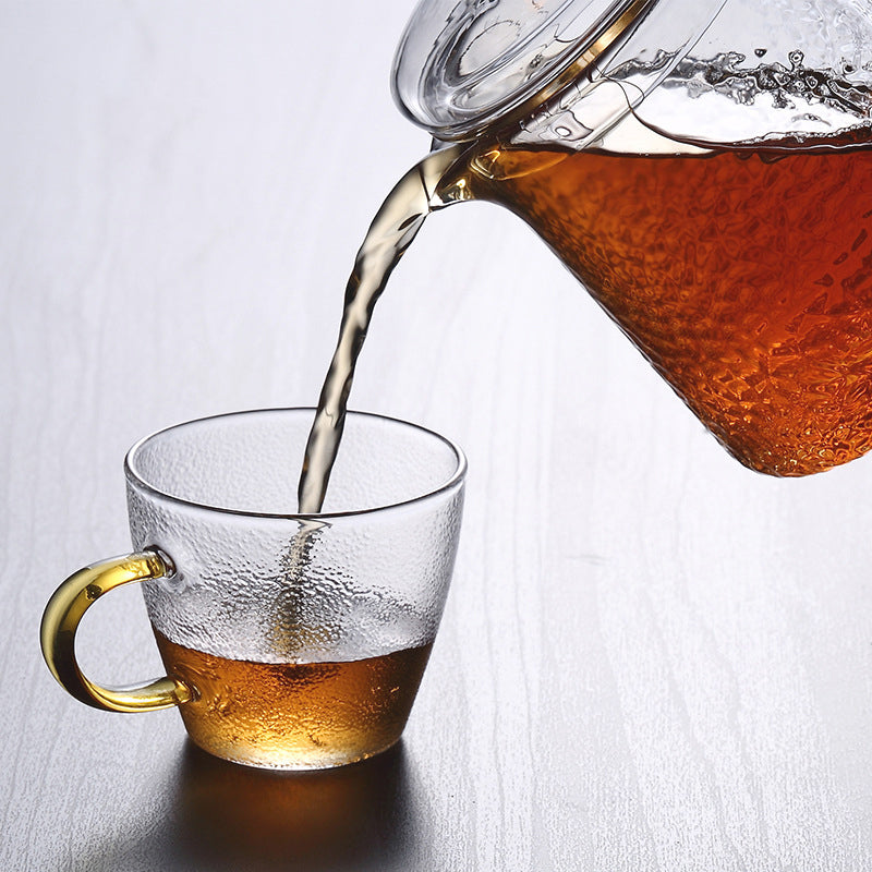 Handcrafted Glass Teapot with Infuser and Gold Handle – Heat-Resistant