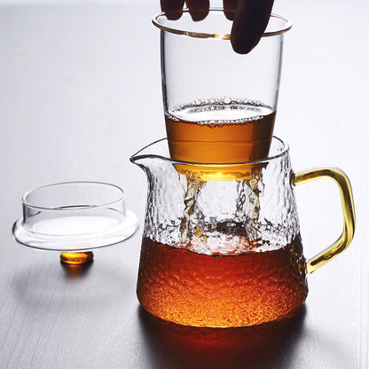 Handcrafted Glass Teapot with Infuser and Gold Handle – Heat-Resistant