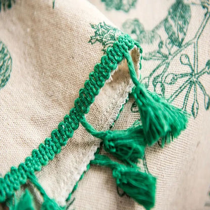 Nature-Inspired Round Table Cover with Tassel Trim