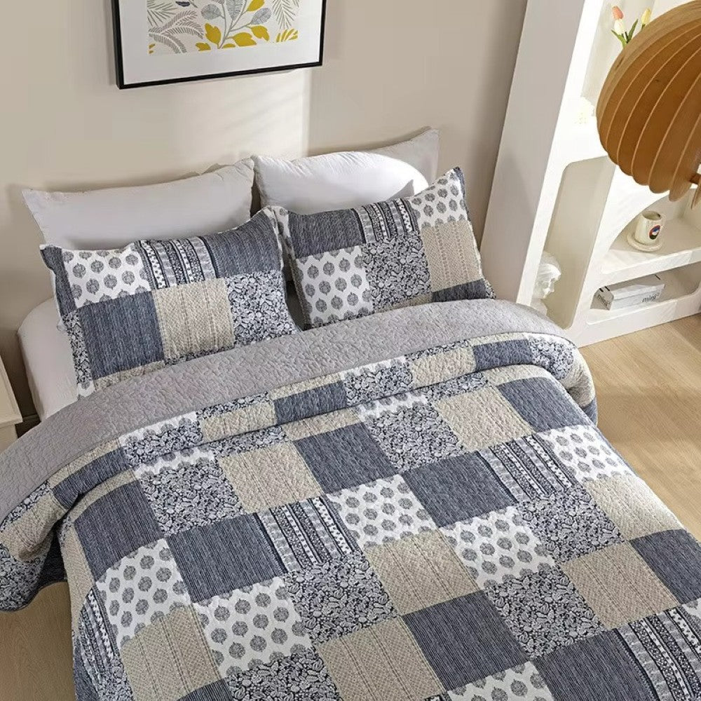 Charming Blue & White Patchwork Coverlet Set