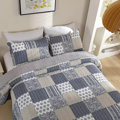 Charming Blue & White Patchwork Coverlet Set