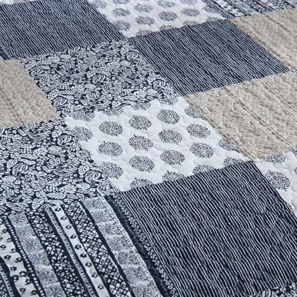 Charming Blue & White Patchwork Coverlet Set