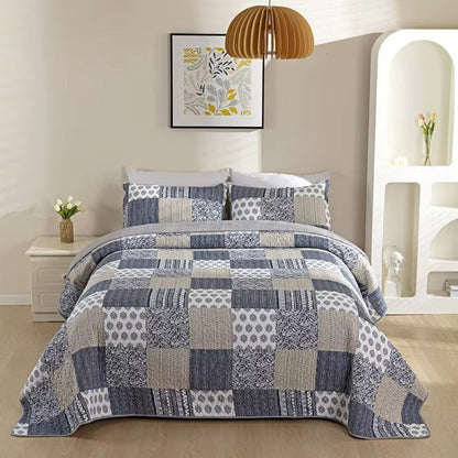Charming Blue & White Patchwork Coverlet Set