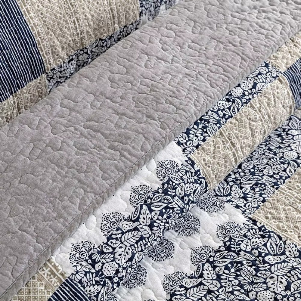 Charming Blue & White Patchwork Coverlet Set