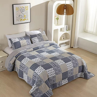 Charming Blue & White Patchwork Coverlet Set