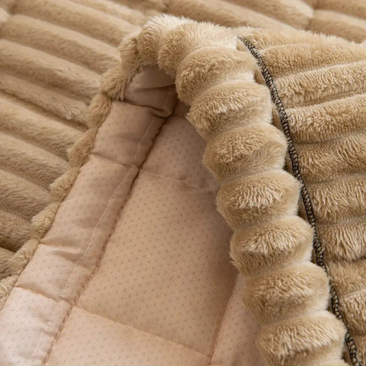 Elegant Plush Sofa Cover with Pleated Edges