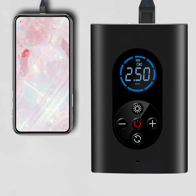 Portable Cordless Tire Pump with Digital Screen, Auto-Stop 150 PSI, USB-C Rechargeable, Includes LED Light for Cars, Motorcycles, Bicycles, and Sports Balls