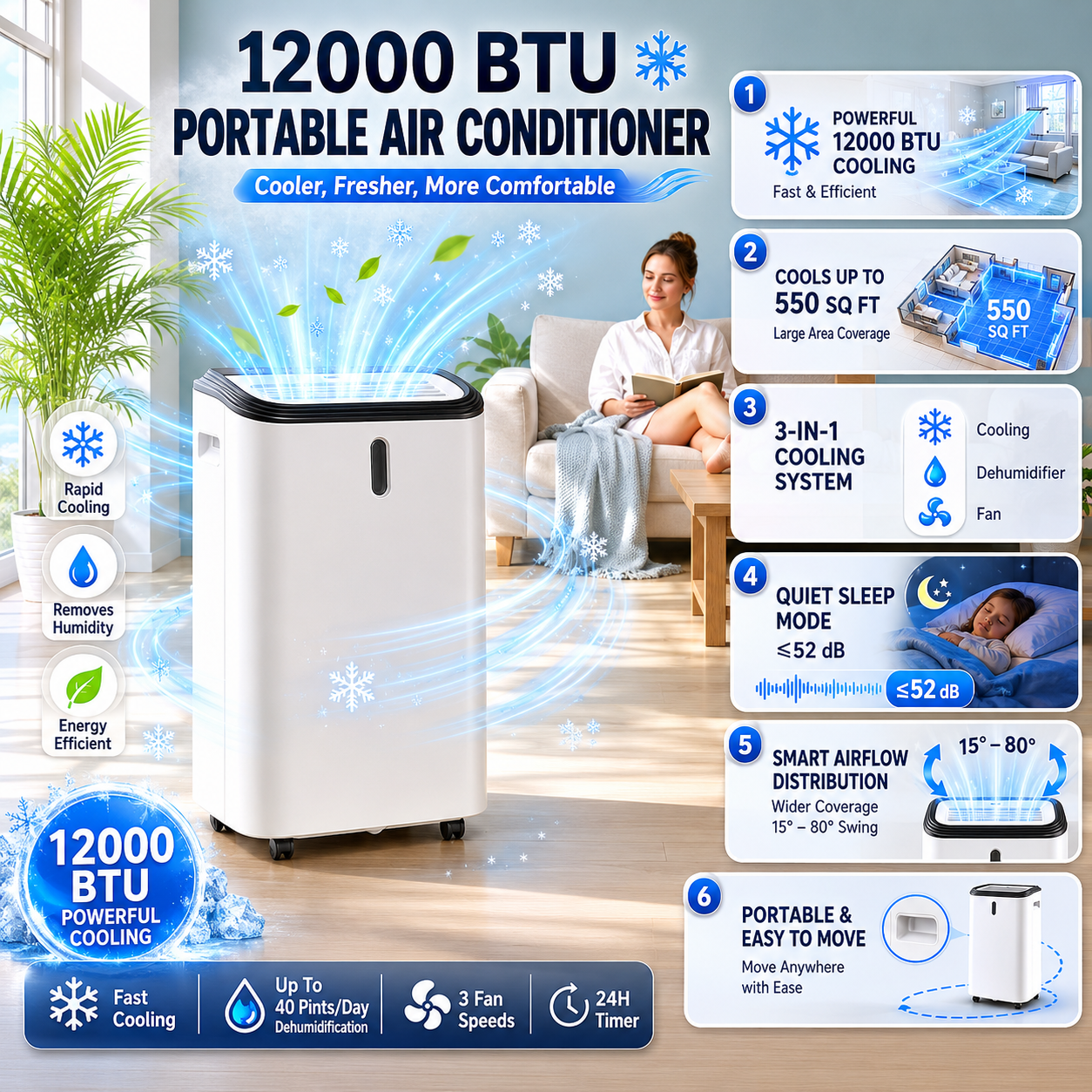 12000 BTU Portable Air Cooling and Dehumidifying Unit