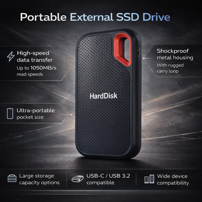 Shockproof USB-C Portable External SSD for High-Speed Data Storage