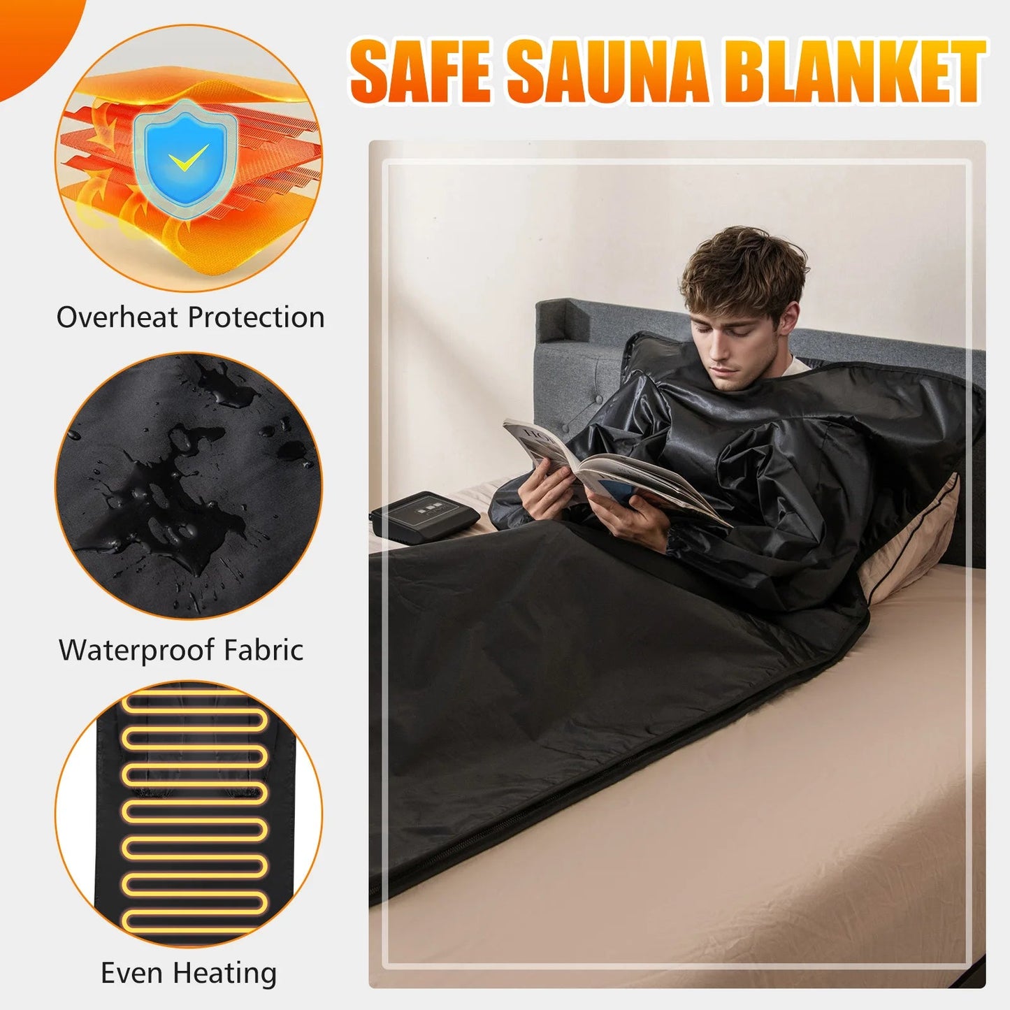 Foldable Waterproof Infrared Sauna Blanket 36 x 76 in | 6 Heat Settings, 86–176°F, Timer 1–60 Minutes, Armholes