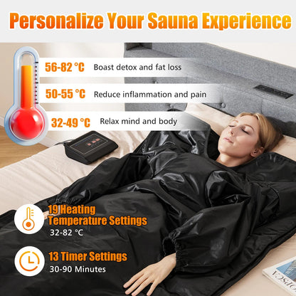 Foldable Waterproof Infrared Sauna Blanket 36 x 76 in | 6 Heat Settings, 86–176°F, Timer 1–60 Minutes, Armholes
