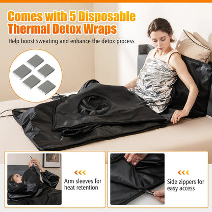 Foldable Waterproof Infrared Sauna Blanket 36 x 76 in | 6 Heat Settings, 86–176°F, Timer 1–60 Minutes, Armholes