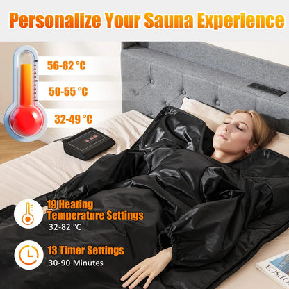 Foldable Waterproof Infrared Sauna Blanket 36 x 76 in | 6 Heat Settings, 86–176°F, Timer 1–60 Minutes, Armholes