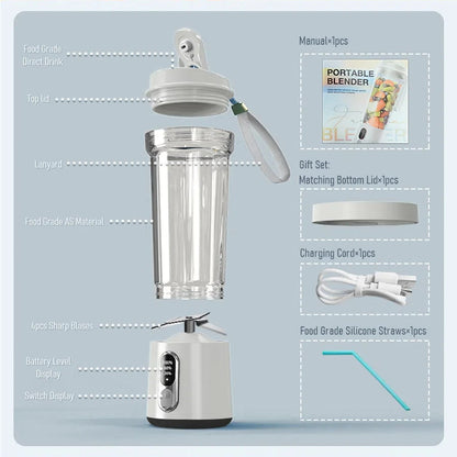 USB Rechargeable Smoothie Maker - Portable Blender with 4000mAh Battery