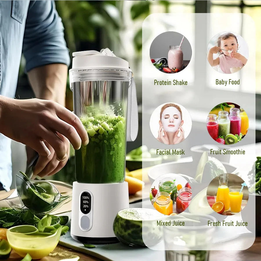 USB Rechargeable Smoothie Maker - Portable Blender with 4000mAh Battery