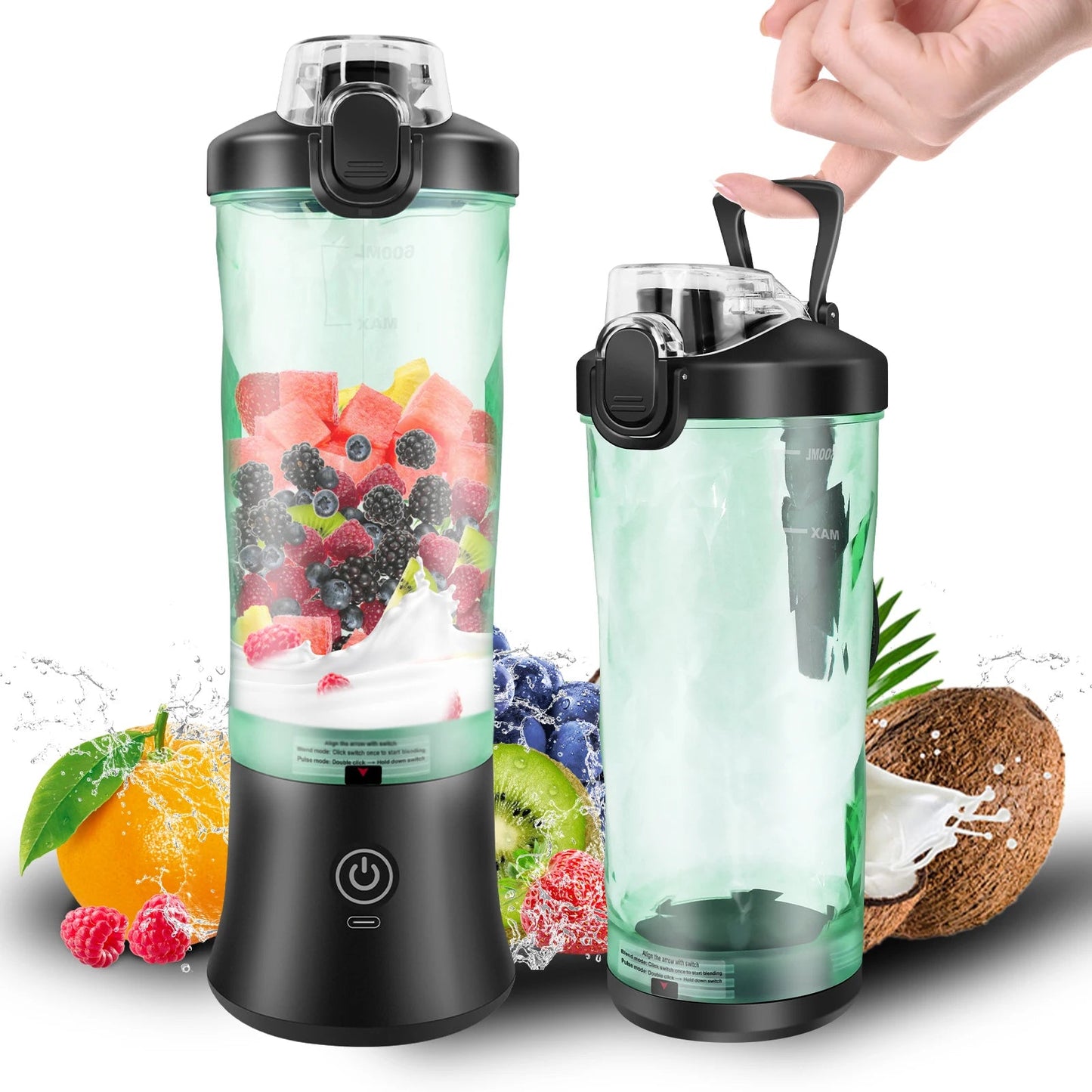 Rechargeable Portable Blender with 6 Blades – 600ML Ice-Crushing