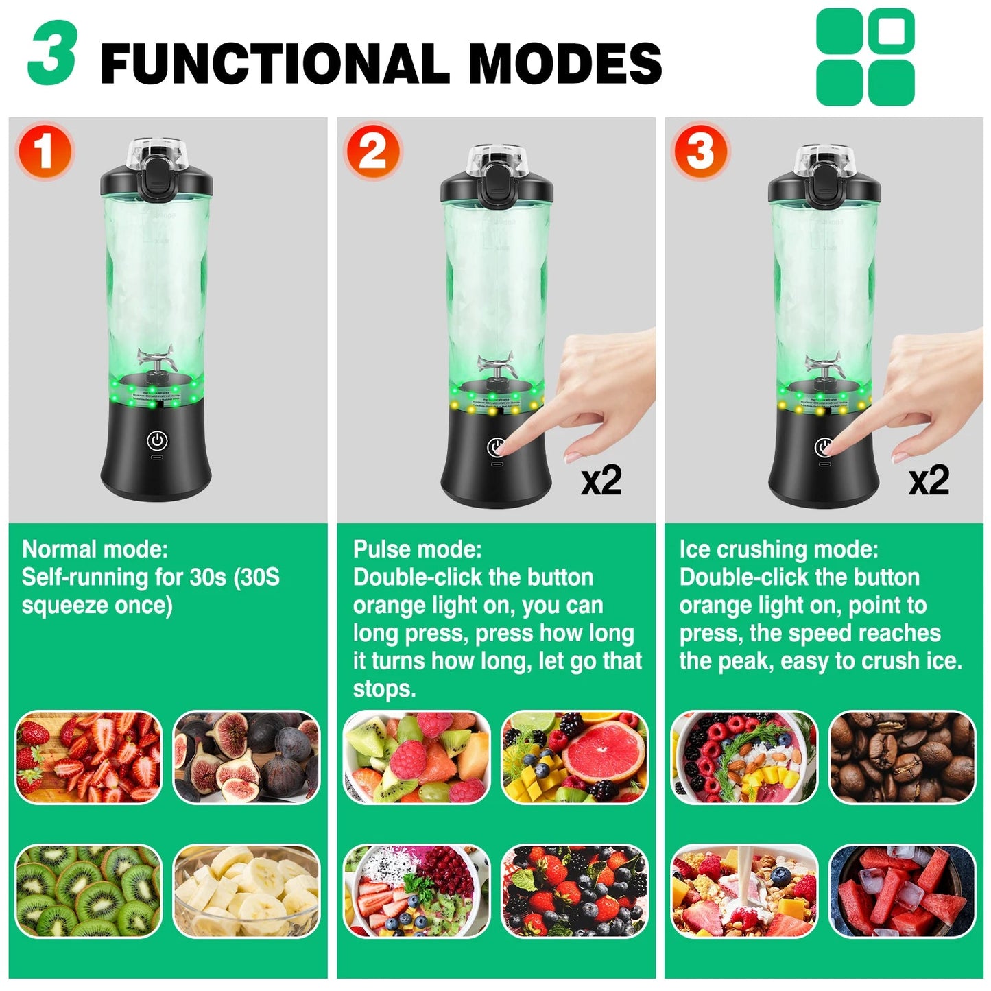 Rechargeable Portable Blender with 6 Blades – 600ML Ice-Crushing