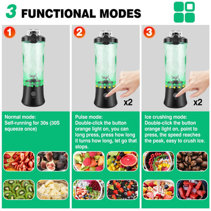 Rechargeable Portable Blender with 6 Blades – 600ML Ice-Crushing