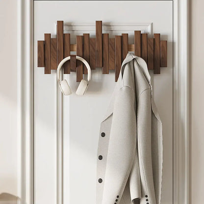 Wooden Coat Rack with Folding Hooks – Entryway Wall Organizer