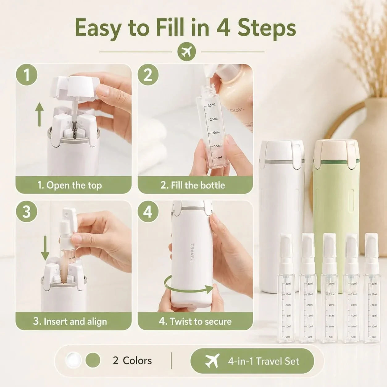 4-in-1 Travel Bottle for Easy Pouring and Dispensing