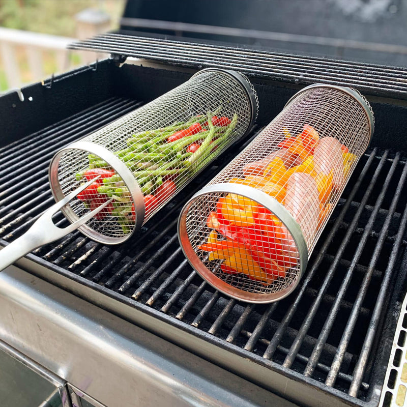 Stainless Steel Grill Basket with 360° Rotation for Even BBQ Cooking