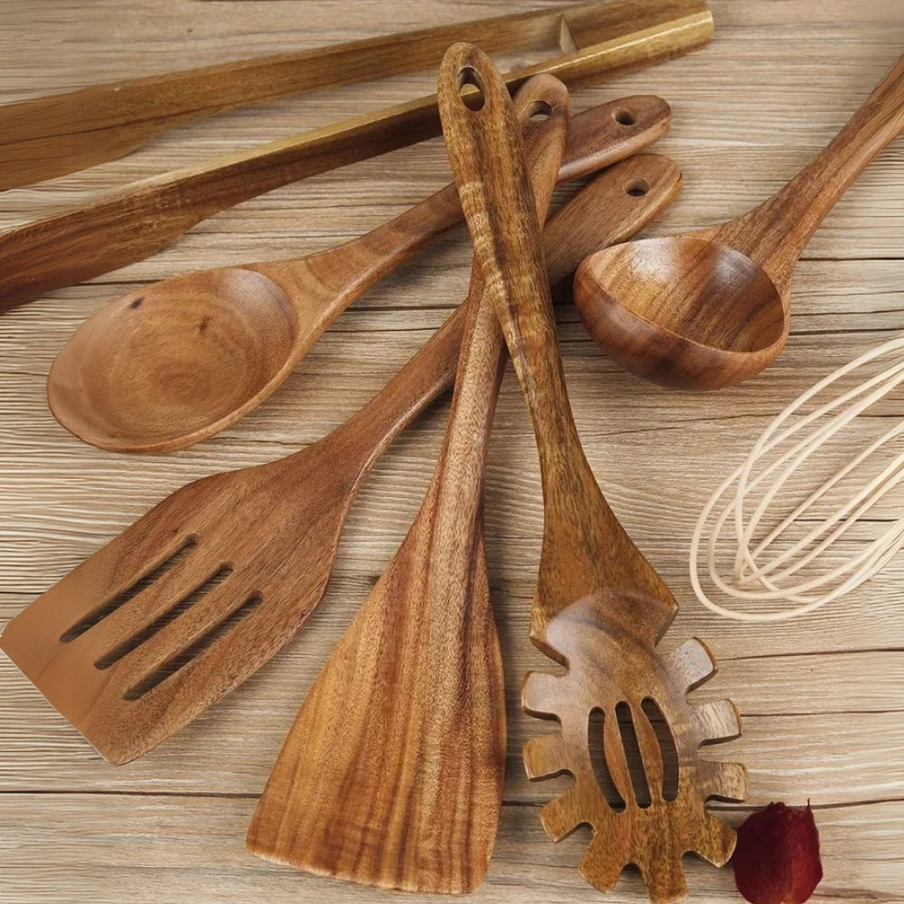 Essential Eco-Friendly Wooden Utensil Collection | 7 Pieces