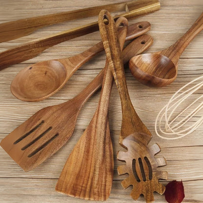Essential Eco-Friendly Wooden Utensil Collection | 7 Pieces