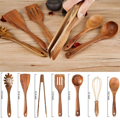 Essential Eco-Friendly Wooden Utensil Collection | 7 Pieces