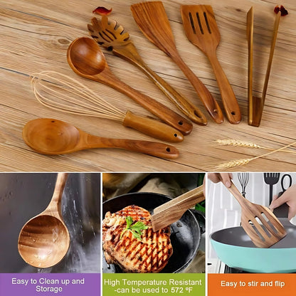 Essential Eco-Friendly Wooden Utensil Collection | 7 Pieces