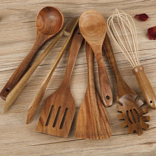 Essential Eco-Friendly Wooden Utensil Collection | 7 Pieces