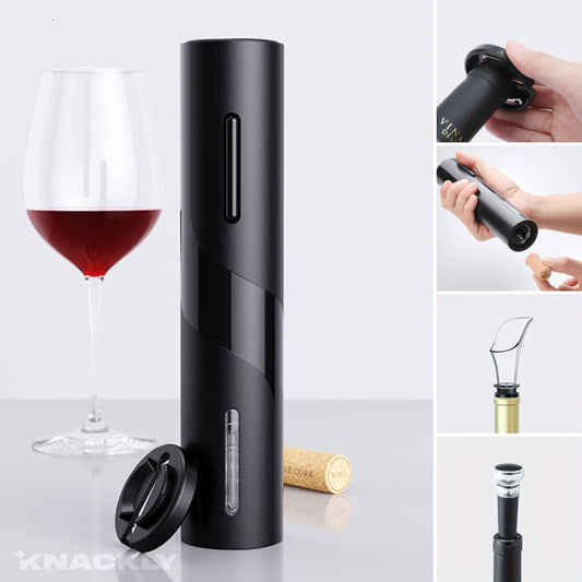 Electric Wine Opener with Battery | Automatic Corkscrew in Stainless Steel & Aluminum Design | Effortless Cork Removal with One Button