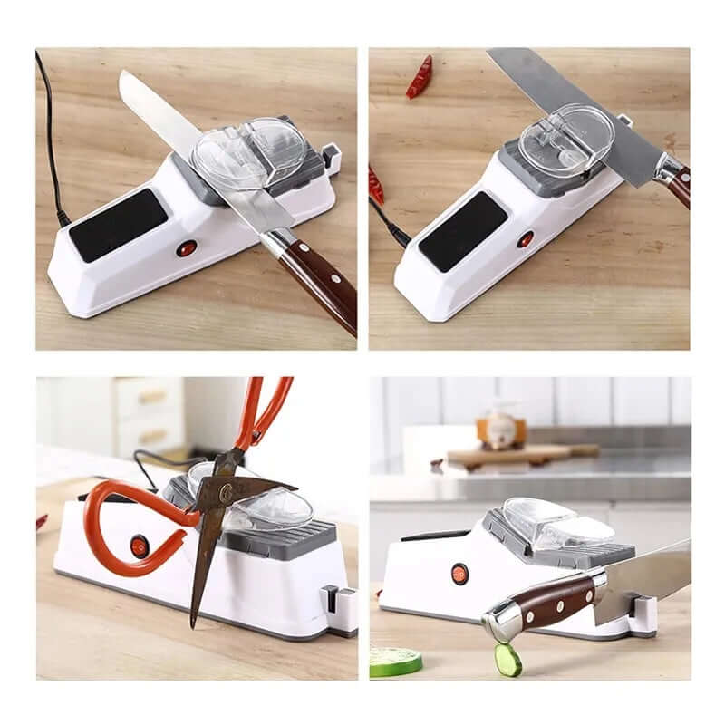 Electric Knife Sharpener with 3 Settings | Includes 5 Free Grinding Discs & USB Charging | Compact, Safe & Professional
