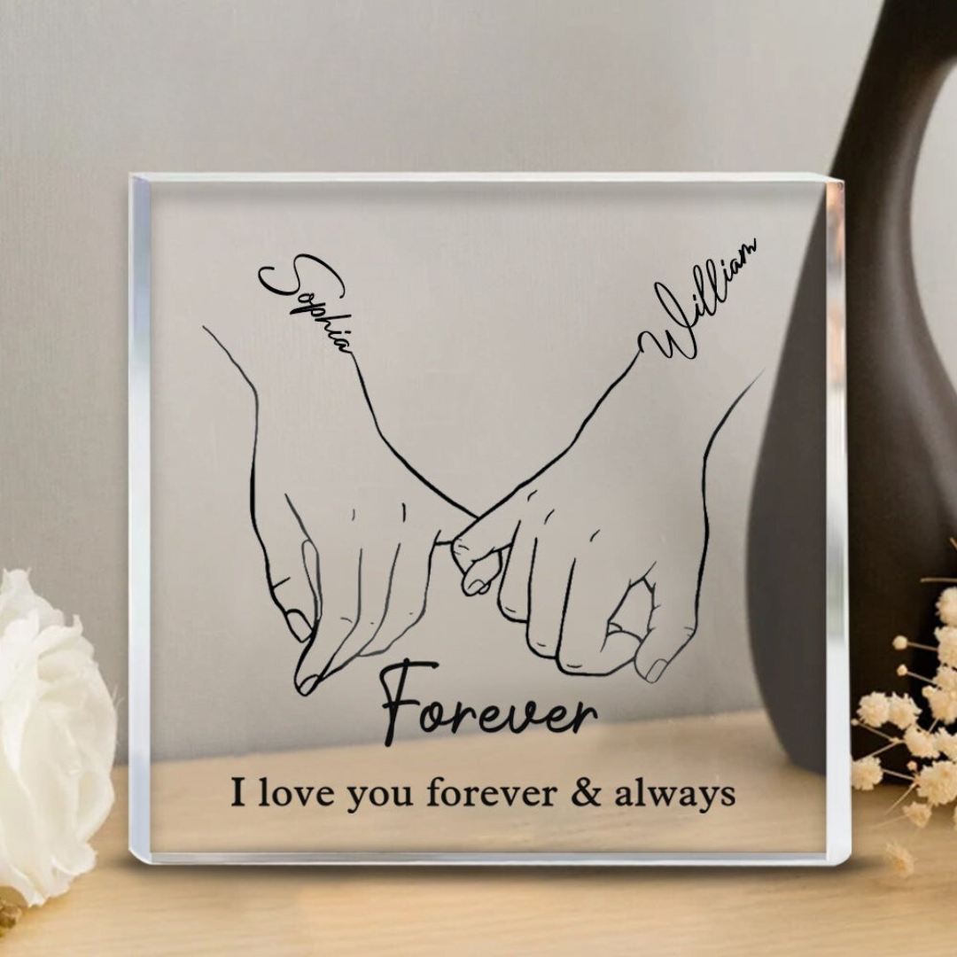 Custom Acrylic Couples Plaque with Names and Quote - Freestanding Gift for Anniversary and Valentine's Day