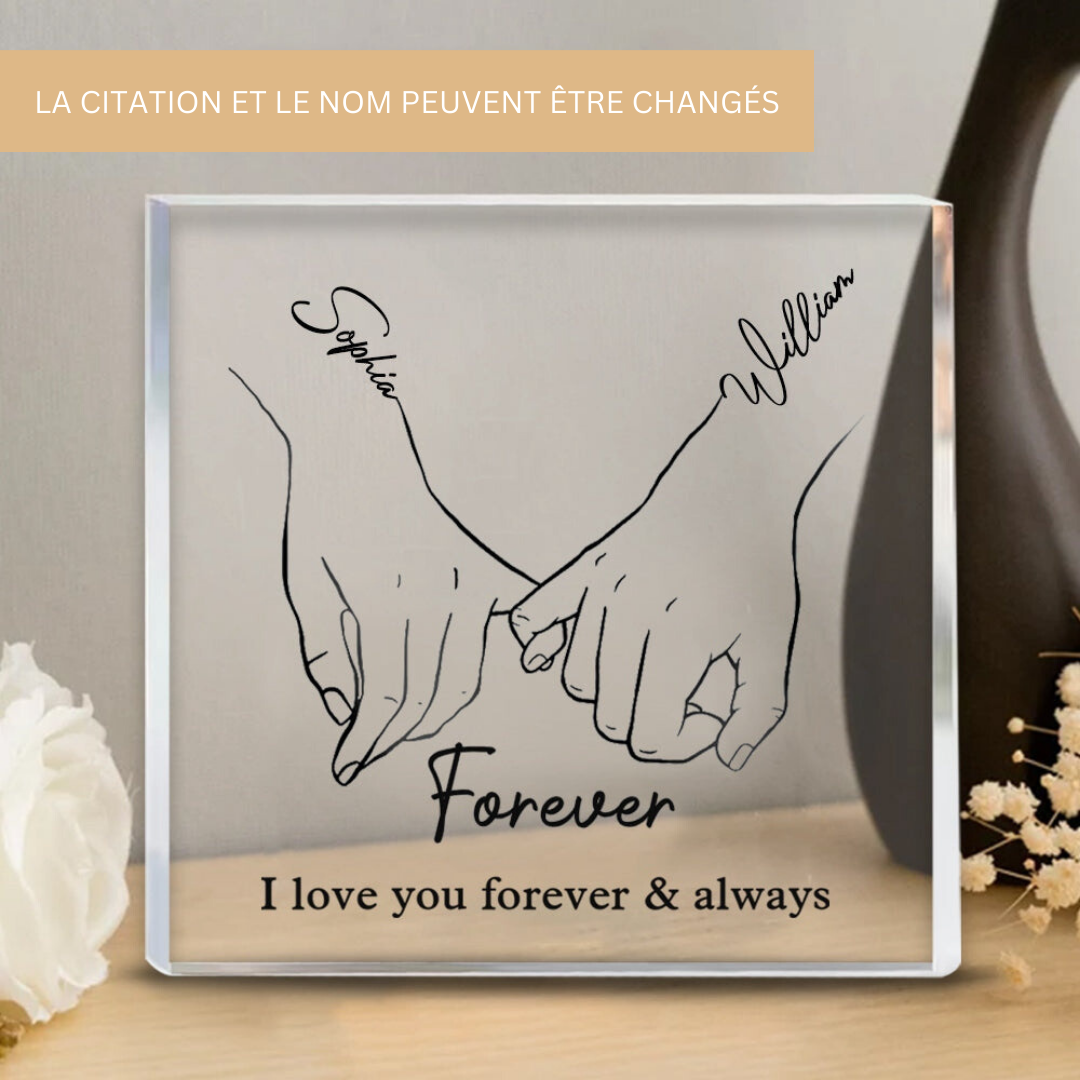 Custom Acrylic Couples Plaque with Names and Quote - Freestanding Gift for Anniversary and Valentine's Day