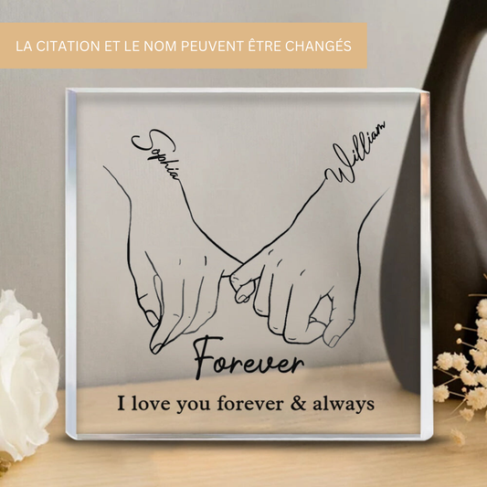 Custom Acrylic Couples Plaque with Names and Quote - Freestanding Gift for Anniversary and Valentine's Day