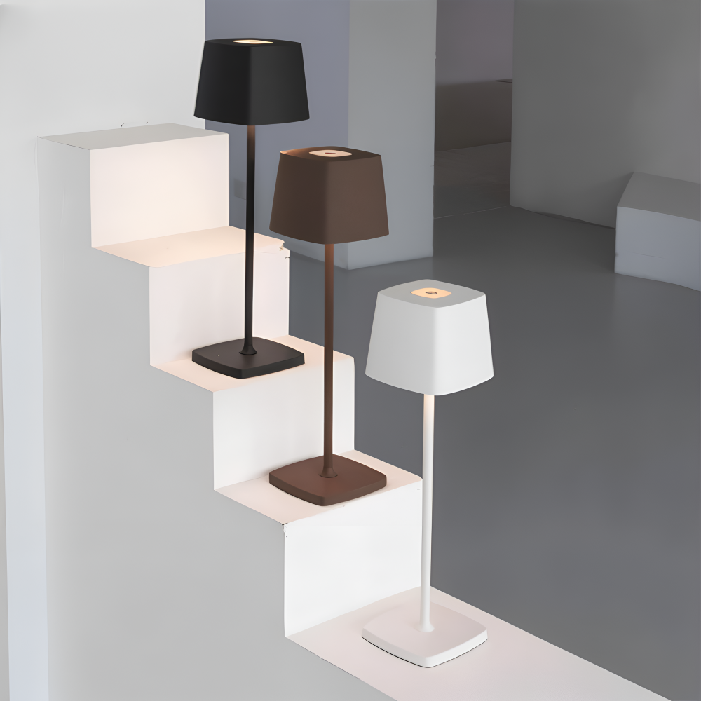 Dimmable LED Square Table Lamp – Rechargeable with Touch Control