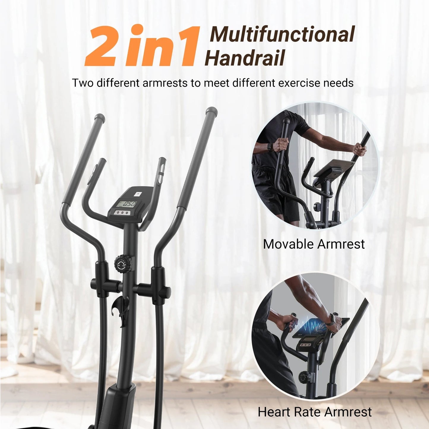 Elliptical Exercise Machine - 16 Resistance Settings, 15.5-Inch Stride, App Sync, 350 lb Weight Limit & Silent Rear Drive