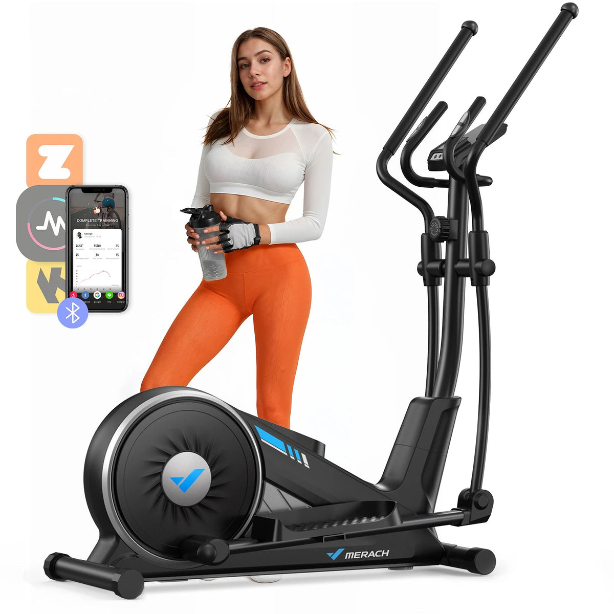 Elliptical Exercise Machine - 16 Resistance Settings, 15.5-Inch Stride, App Sync, 350 lb Weight Limit & Silent Rear Drive