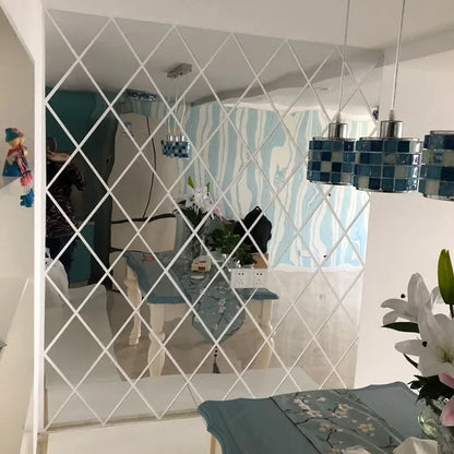 Diamond Mirror Sticker Set (17 Pieces) | Shatterproof & Self-Adhesive | Elegant Wall Décor in Mirror Finish | 50 × 50 cm