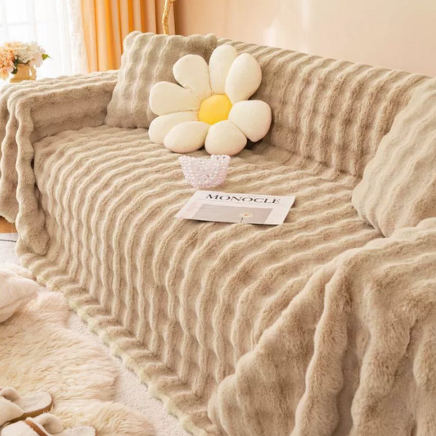 Cozy Luxe Faux Fur Sofa Protector Blanket
