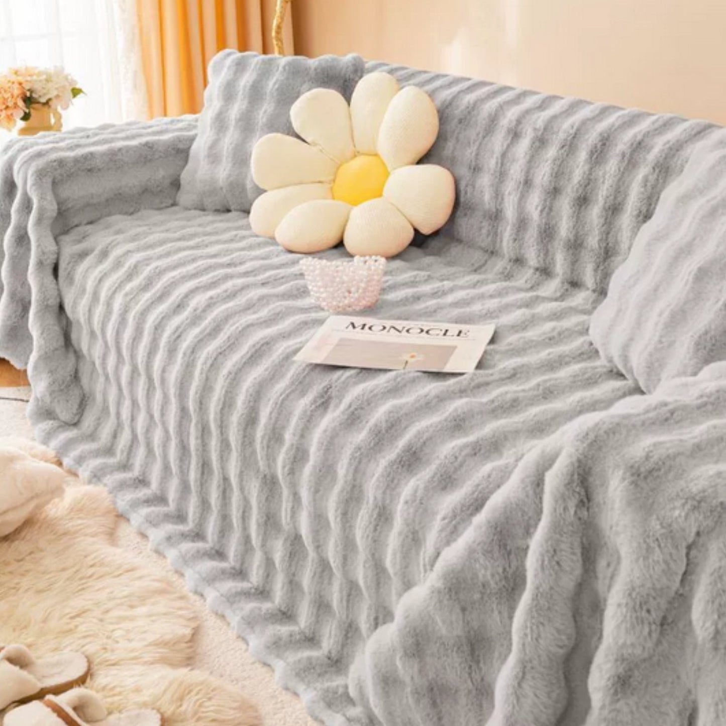 Cozy Luxe Faux Fur Sofa Protector Blanket