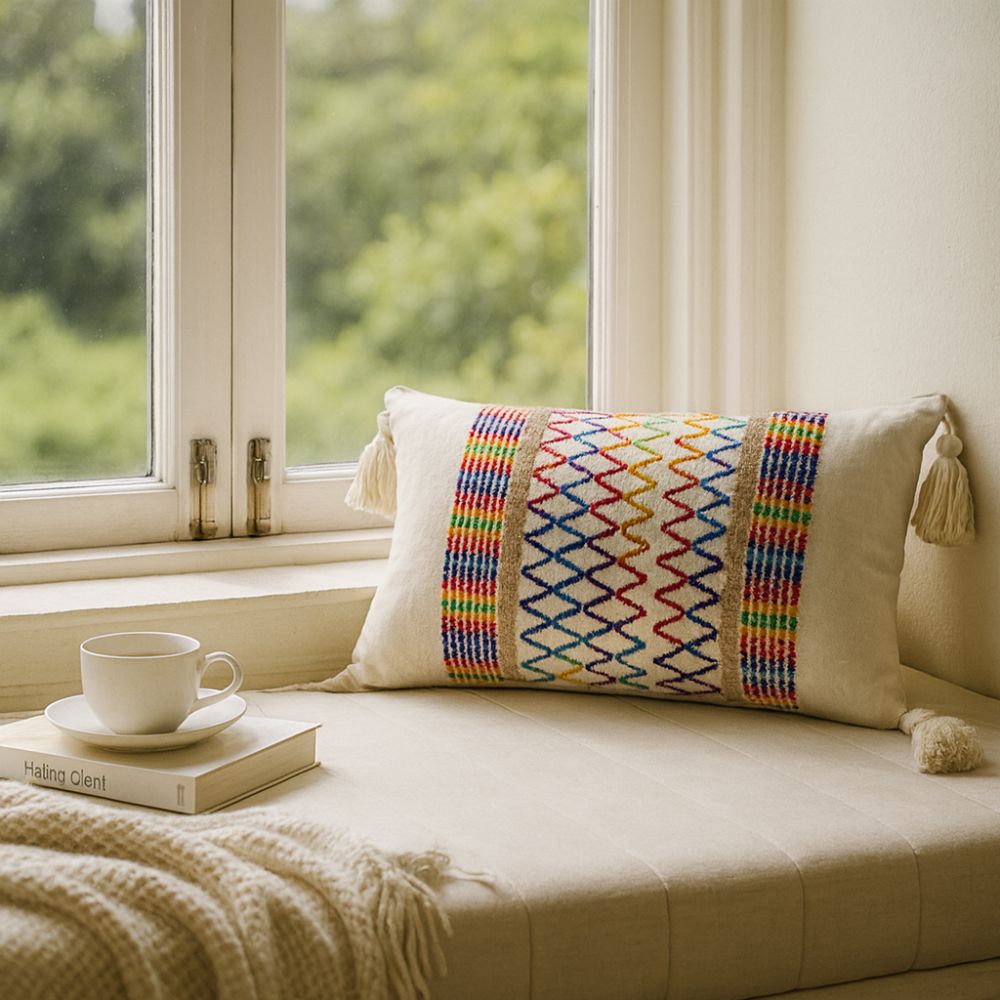Vibrant Weave Fringe Pillow Case